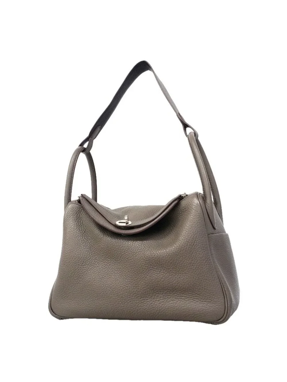 Hermes Handbag Lindy 30 Verso Taurillon Clemence Etain Blue Indigo Silver 2-Way